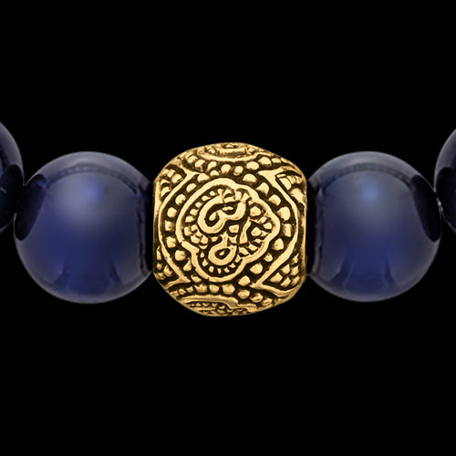 SAVE BRAVE MEN'S GOLD BLUE TIGER EYE OM BRACELET - CLOSE-UP