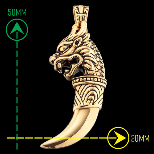 SAVE BRAVE MEN'S GOLD DRAGON TOOTH PENDANT - MEASUREMENTS