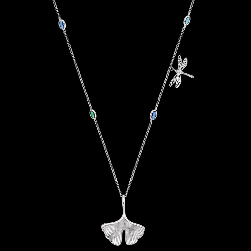 ENGELSRUFER SILVER JOYNATURE 50CM GINKGO DRAGONFLY NECKLACE