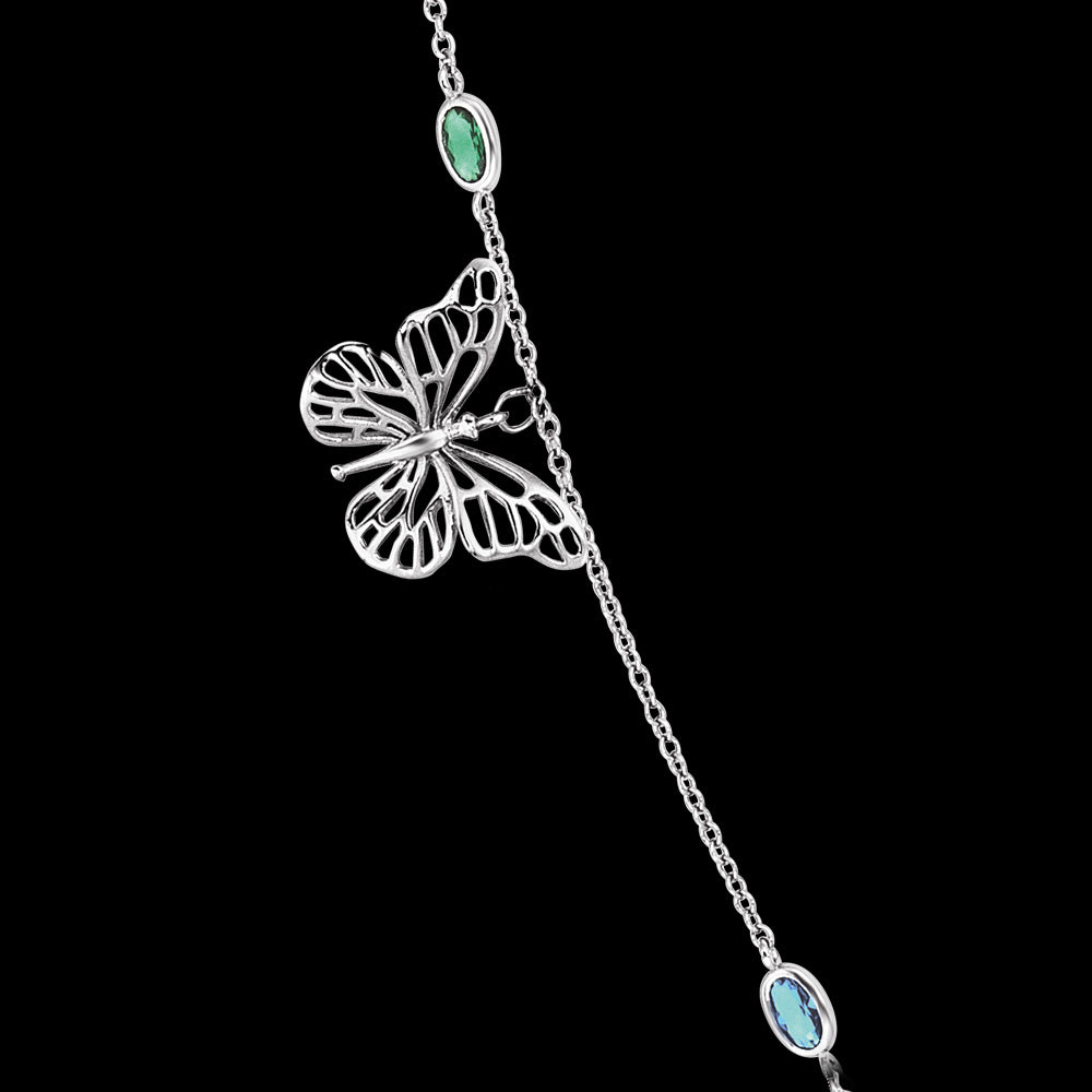 ENGELSRUFER SILVER JOYNATURE 80CM GINKGO DRAGONFLY NECKLACE - BUTTERFLY CLOSE-UP