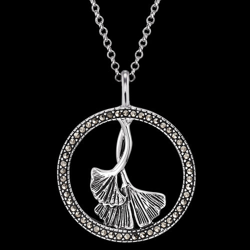 ENGELSRUFER SILVER MARCASITE GINKGO LEAF NECKLACE - CLSOE-UP