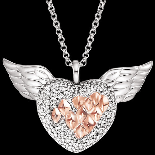 ENGELSRUFER SILVER HEART ANGEL WINGS NECKLACE - CLOSE-UP