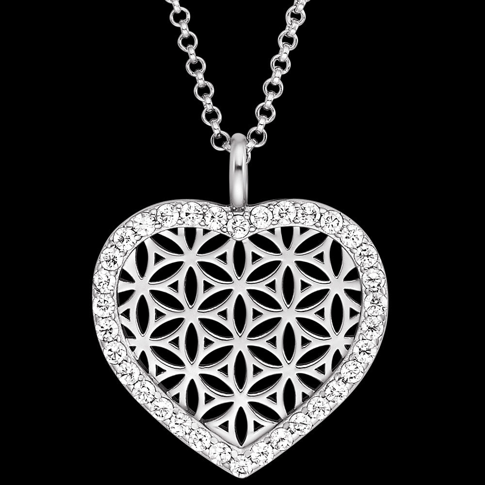ENGELSRUFER SILVER FLOWER OF LIFE HEART NECKLACE - CLOSE-UP