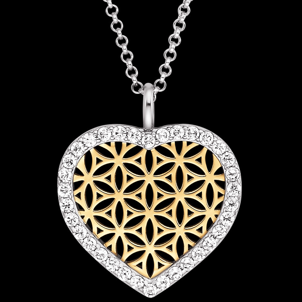 ENGELSRUFER GOLD FLOWER OF LIFE HEART NECKLACE - CLOSE-UP