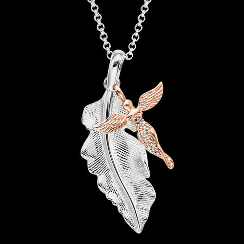 ENGELSRUFER ROSE GOLD FEATHER ANGEL NECKLACE - CLOSE-UP