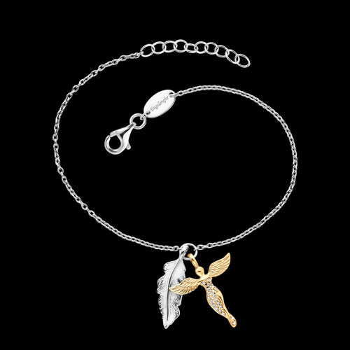 ANGEL FEATHER DOUBLE CHARM GOLD BRACELET | ENGELSRUFER AUSTRALIA