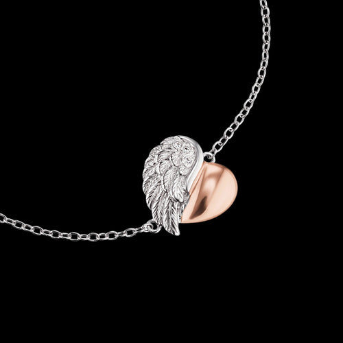 ENGELSRUFER SILVER ROSE GOLD HEARTWING CZ BRACELET - CLOSE-UP