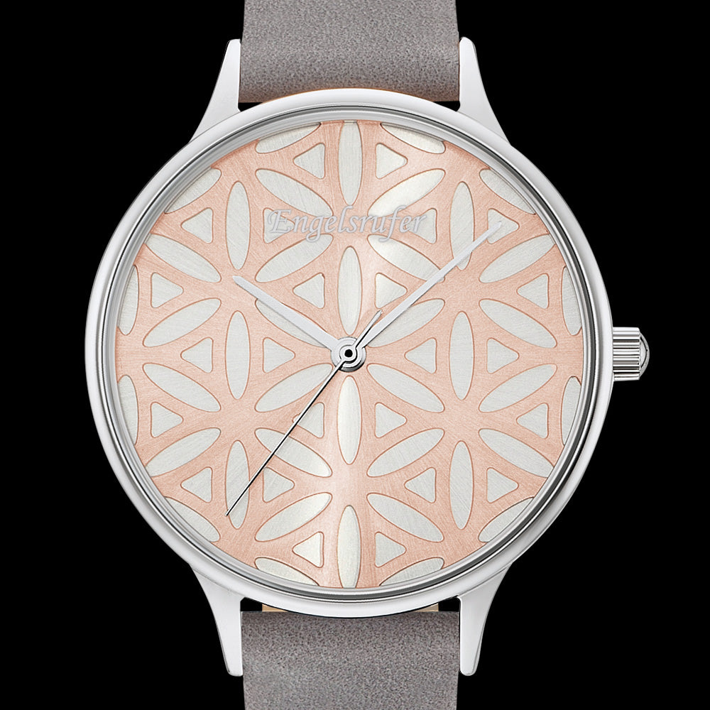 ENGELSRUFER FLOWER OF LIFE SILVER ROSE GOLD WATCH - DIAL CLOSE-UP