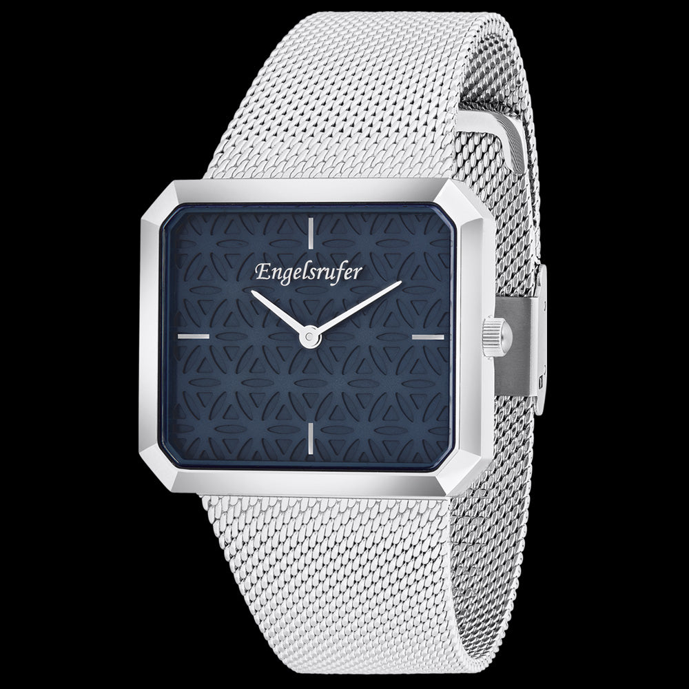 ENGELSRUFER SILVER FLOWER OF LIFE NIGHT BLUE LIMITED EDITION WATCH - ANGLE VIEW