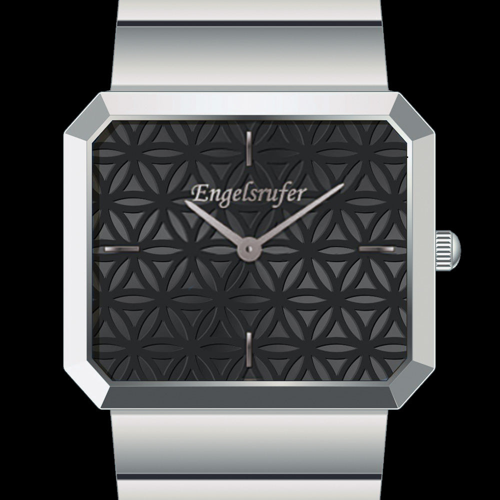 ENGELSRUFER SILVER FLOWER OF LIFE BLACK LIMITED EDITION WATCH - DIAL COSE-UP