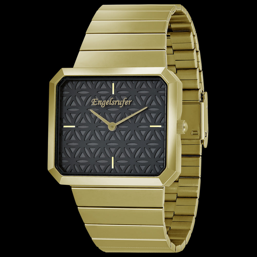 ENGELSRUFER GOLD FLOWER OF LIFE BLACK LIMITED EDITION WATCH - ANGLE VIEW