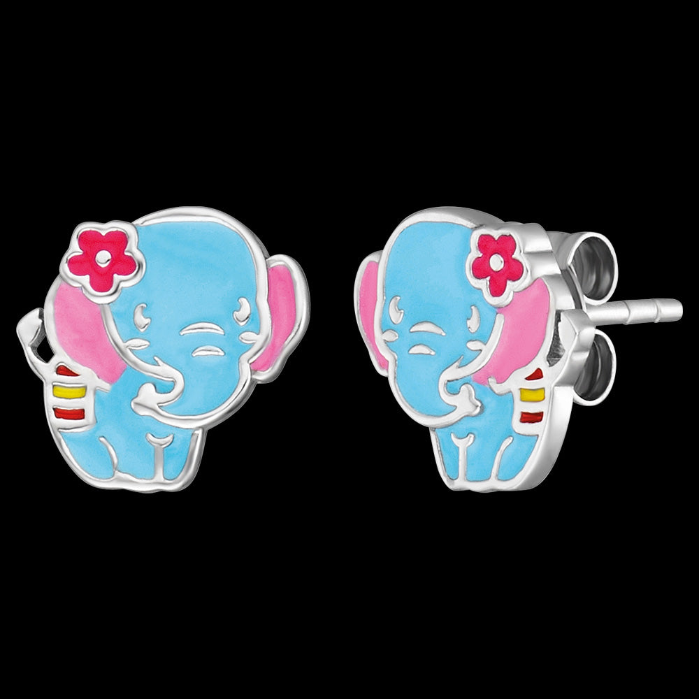 BLUE ELEPHANT SILVER ENAMEL CHILDREN'S EARRINGS | HERZENGEL AUSTRALIA