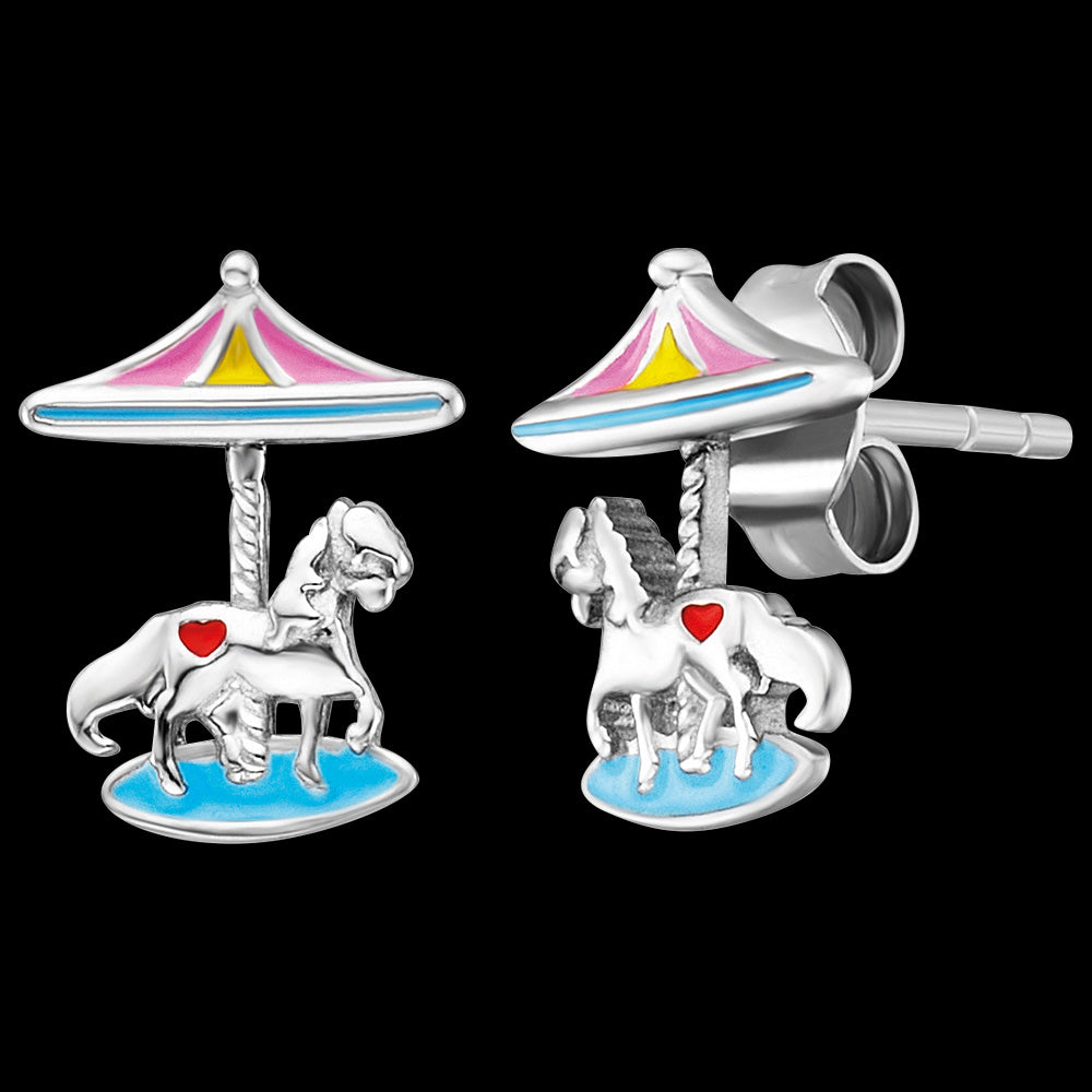 CAROUSEL HORSE SILVER ENAMEL CHILDREN'S EARRINGS | HERZENGEL AUSTRALIA