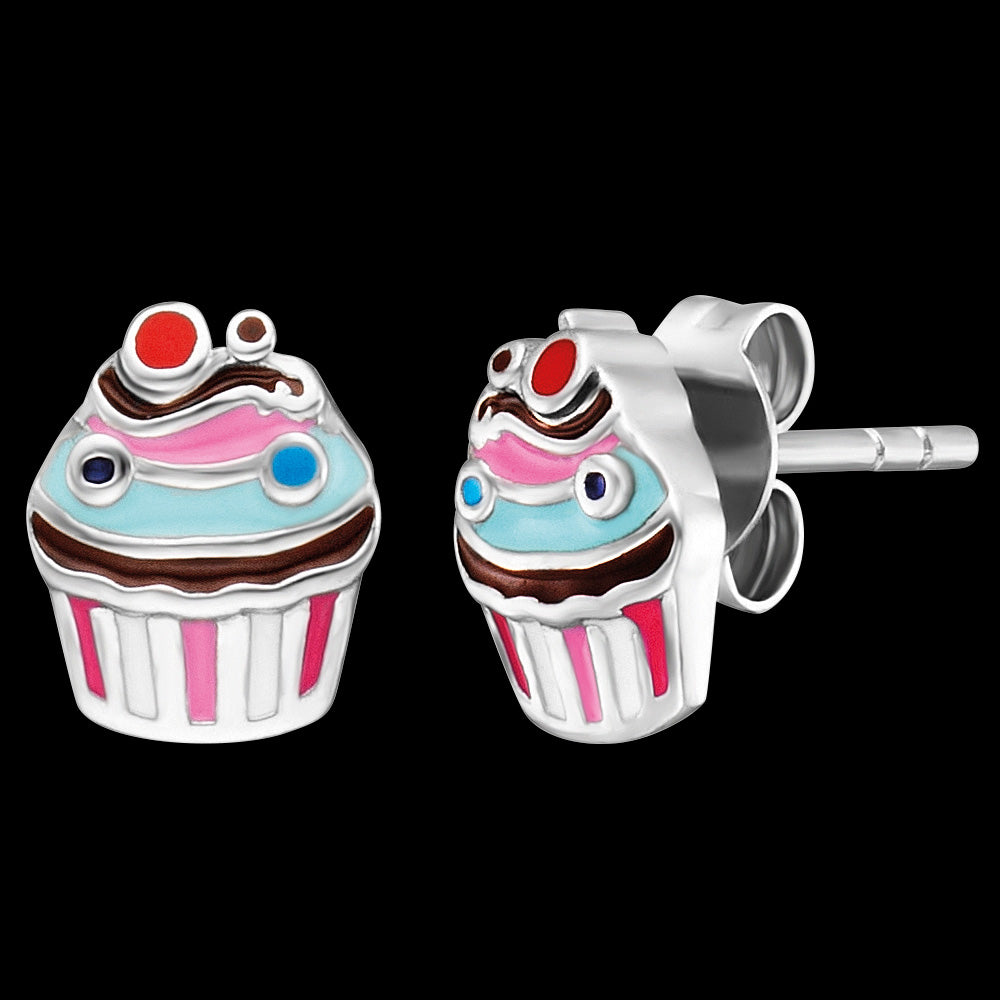 MUFFIN SILVER ENAMEL CHILDREN'S EARRINGS | HERZENGEL AUSTRALIA