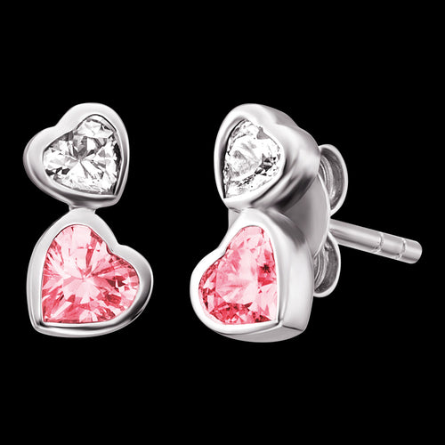 DOUBLE HEARTS PINK CZ CHILDREN'S EARRINGS | HERZENGEL AUSTRALIA