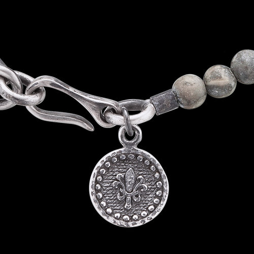 SAVE BRAVE MEN'S SILVER GREY JASPER SWORD WRAPAROUND BRACELET - CLOSE-UP