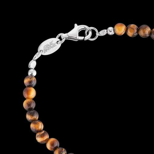 SAVE BRAVE MEN'S 4.5MM TIGER EYE BEAD NECKLACE - CLOSE-UP