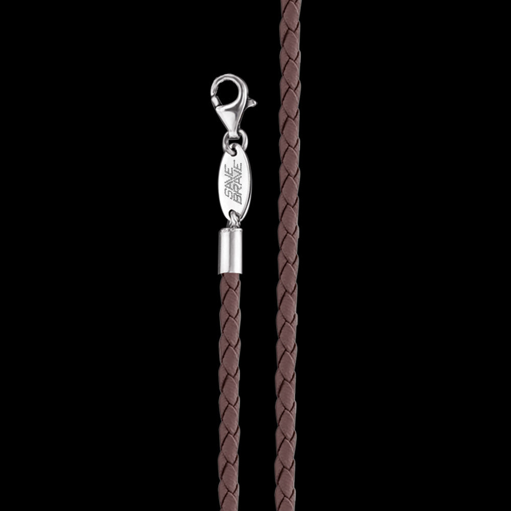 SAVE BRAVE MEN'S 2MM BROWN LEATHER NECKLACE