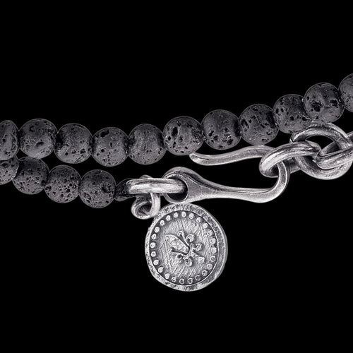 SAVE BRAVE MEN'S SILVER LAVA BEAD SWORD WRAPAROUND BRACELET - CLOSE-UP