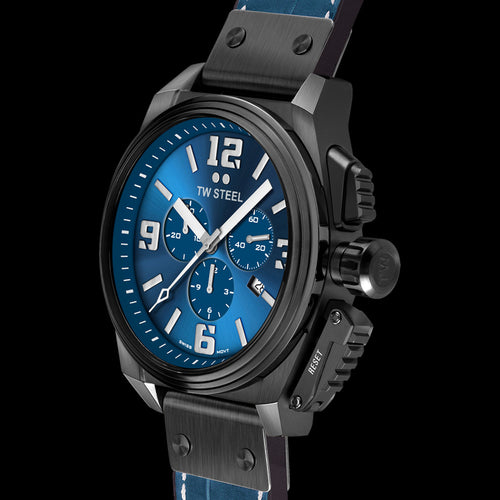 TW STEEL SWISS SAPPHIRE CANTEEN BLUE & BLACK CHRONO WATCH TW1016 - SIDE VIEW