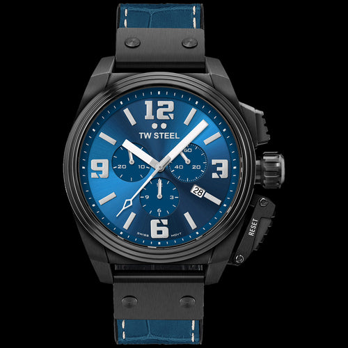 TW STEEL SWISS SAPPHIRE CANTEEN BLUE & BLACK CHRONO WATCH TW1016