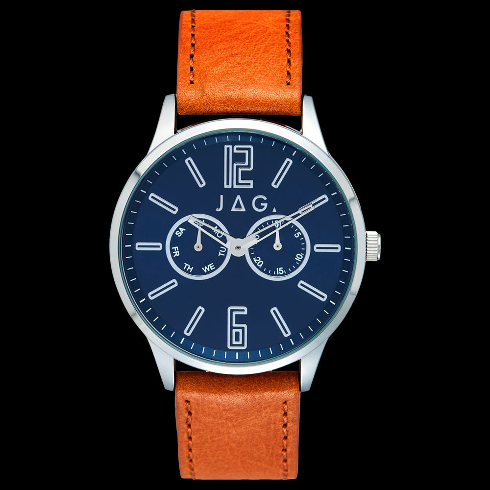 JAG MEN'S EDWARD BLUE DIAL TAN LEATHER WATCH