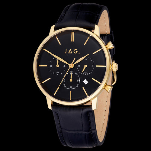 JAG MEN'S GRAEME GOLD BLACK DIAL LEATHER WATCH - TILT VIEW