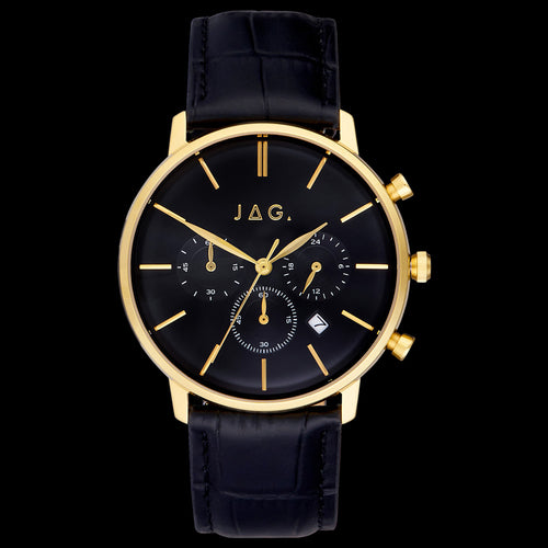 JAG MEN'S GRAEME GOLD BLACK DIAL LEATHER WATCH