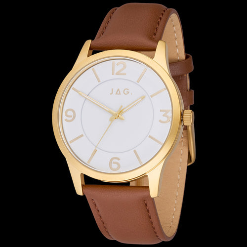 JAG MEN'S ISAAC GOLD BROWN LEATHER WATCH - TILT VIEW