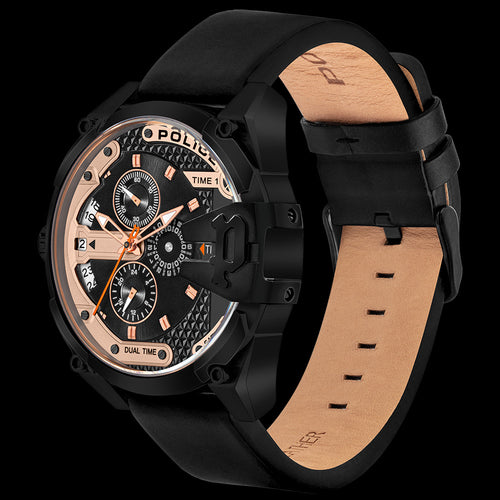 POLICE MEN'S DANU BLACK ROSE GOLD DIAL WATCH - TILT VIEW