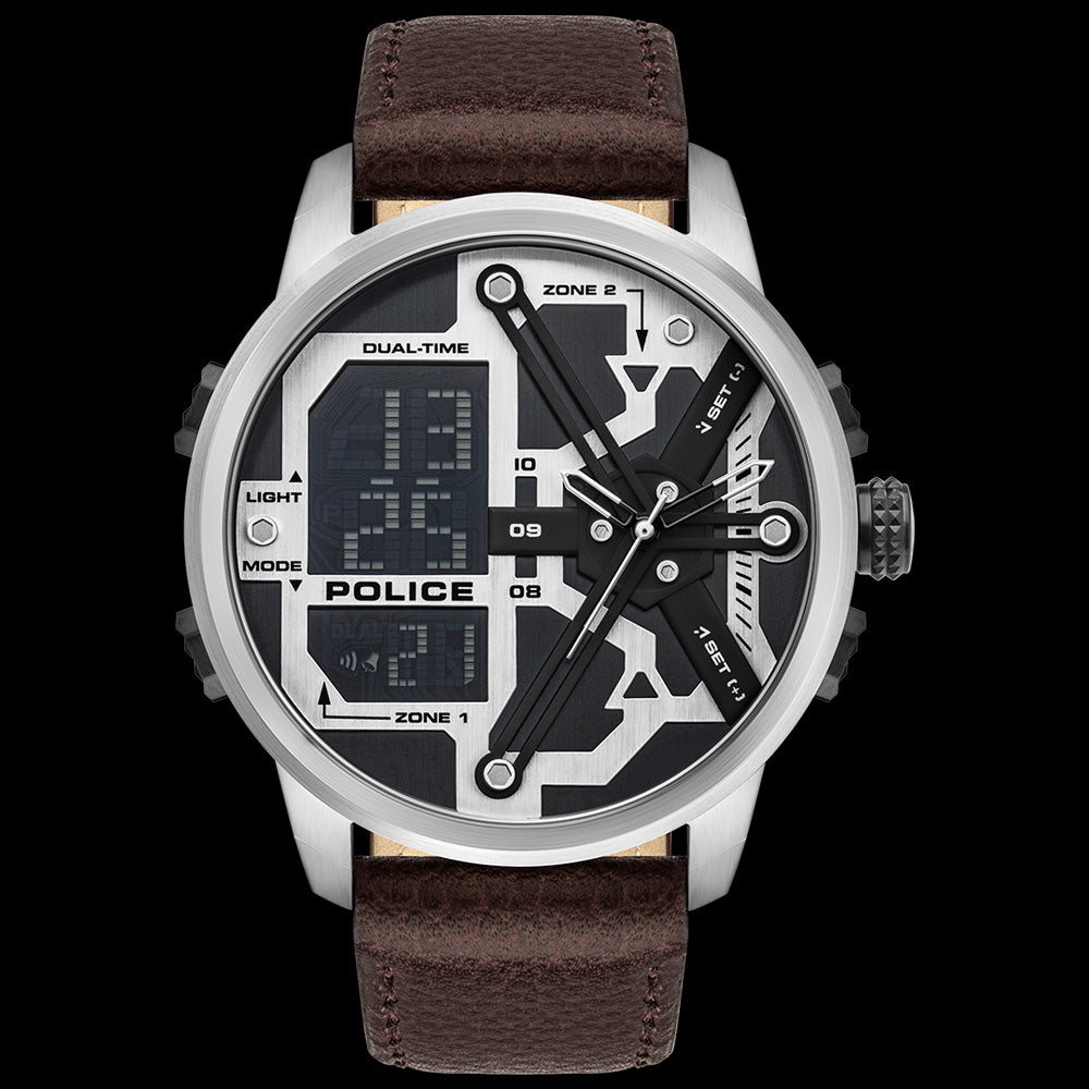 POLICE MARSDEN MEN'S SILVER BROWN LEATHER WATCH | AUSTRALIA