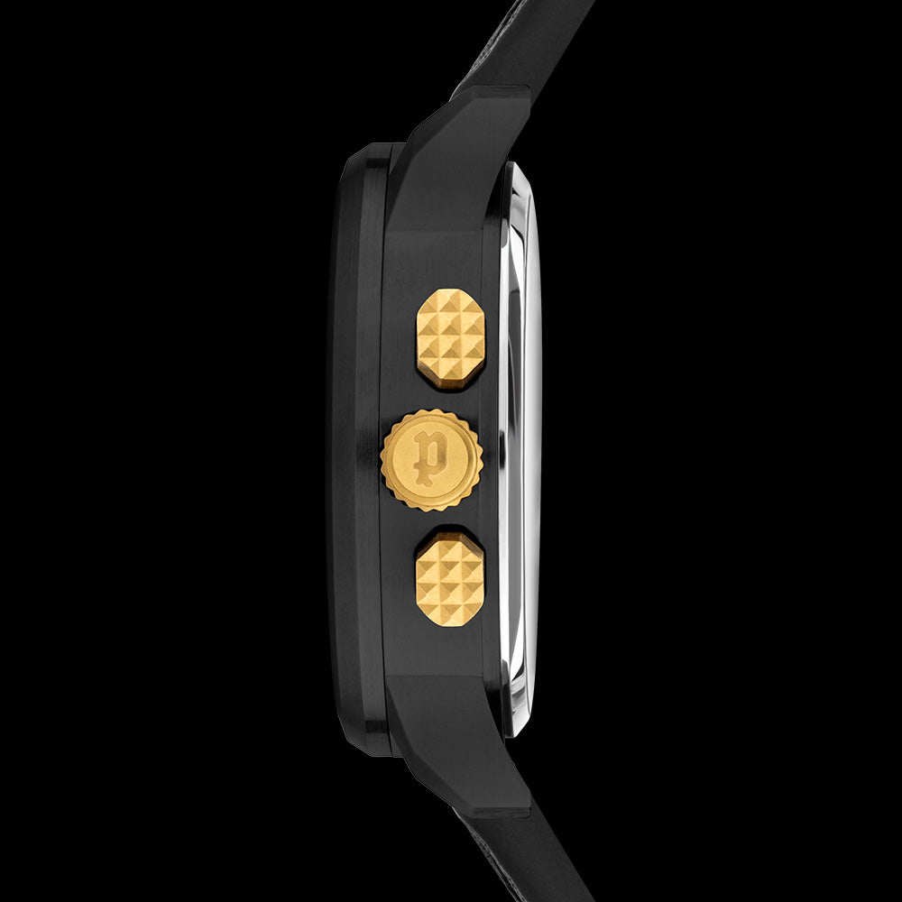 POLICE MEN'S MARSDEN GOLD BLACK LEATHER WATCH - SIDE VIEW