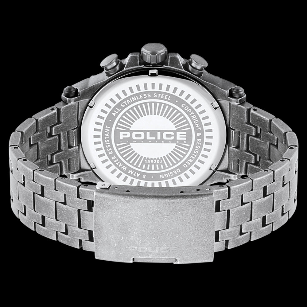 POLICE MEN'S TAMAN ANTIQUE SILVER WATCH - BACK VIEW