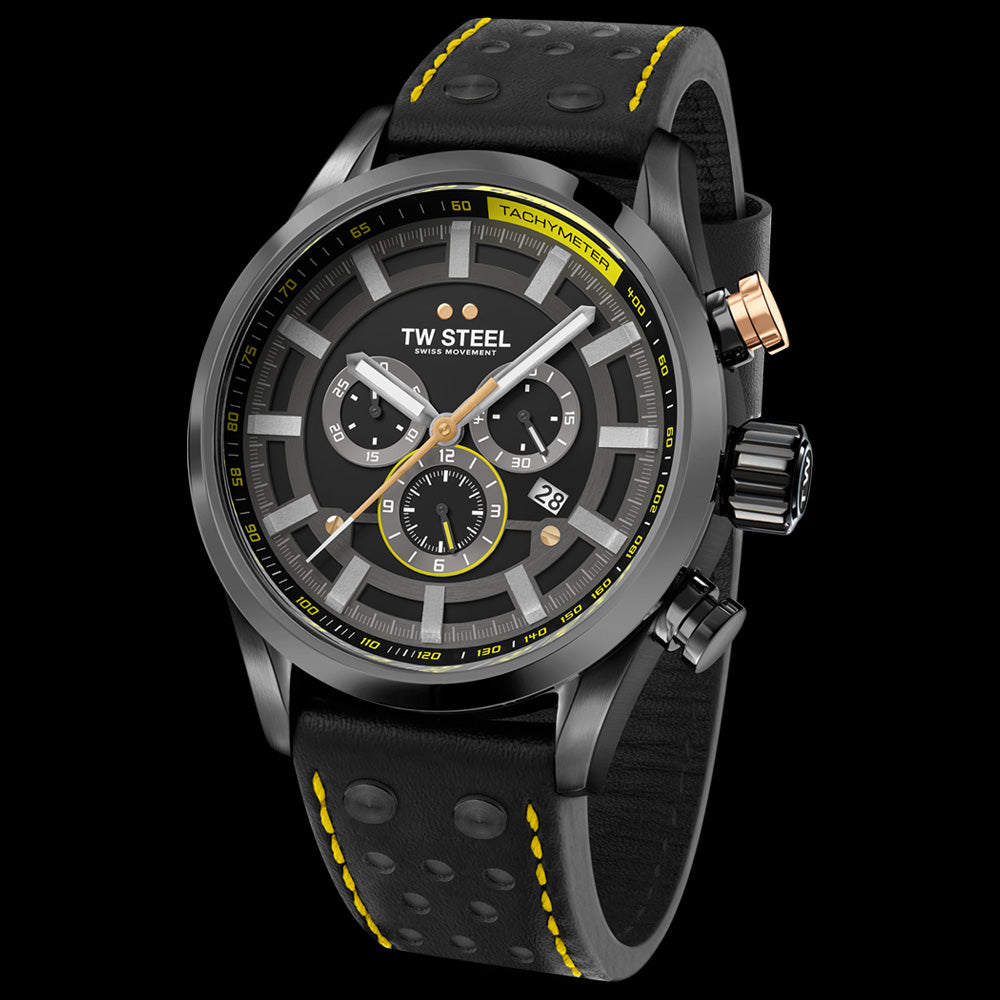 TW STEEL FAST LANE BLACK LIMITED EDITION SWISS VOLANTE WATCH SVS207 - TILT VIEW