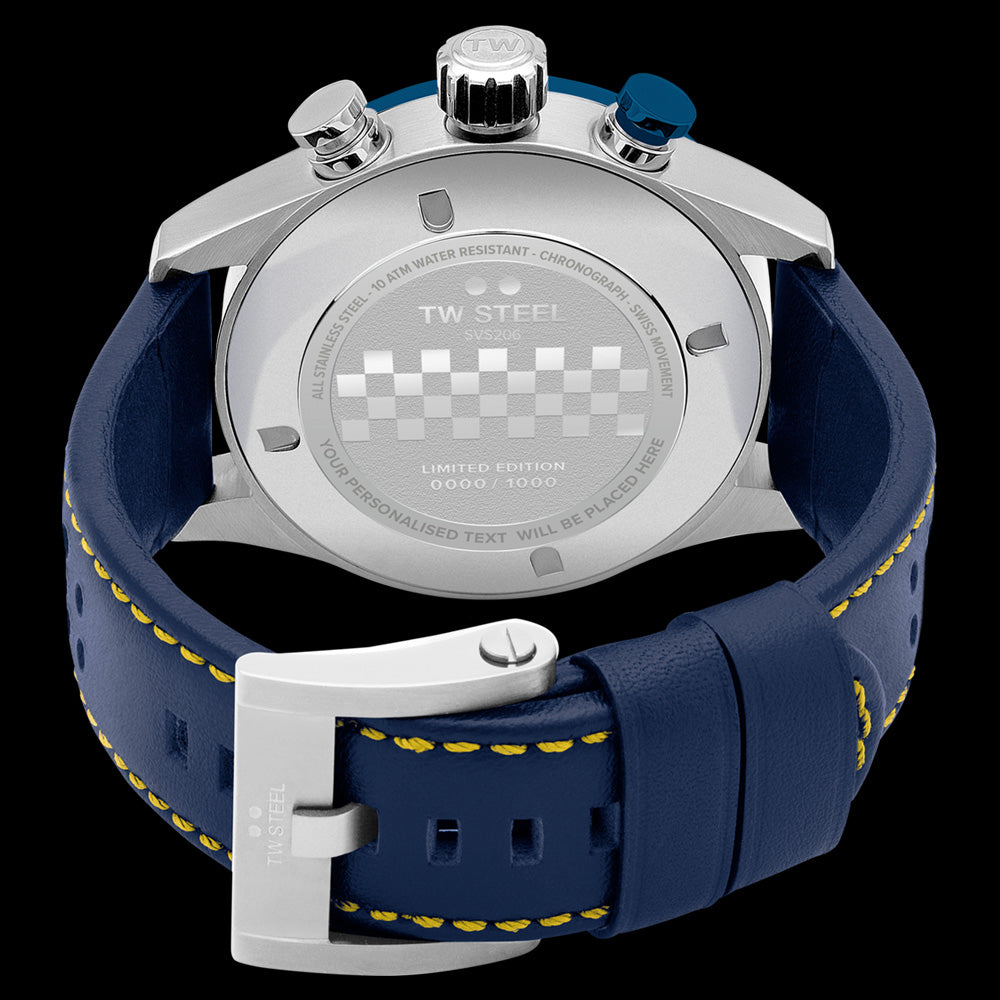TW STEEL FAST LANE BLUE LIMITED EDITION SWISS VOLANTE WATCH SVS208 - BACK VIEW