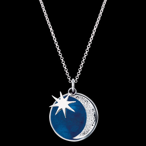 SILVER SUN, MOON & STAR BLUE ENAMEL NECKLACE | ENGELSRUFER