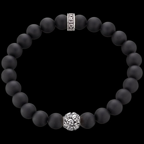 SKULLS MEN'S BRACELET BLACK ONYX BEADS SILVER | SAVE BRAVE AUSTRALIA