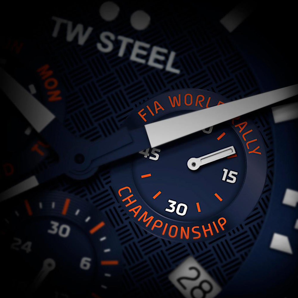 TW STEEL WORLD RALLY CHAMPIONSHIP SWISS CANTEEN CHRONOGRAPH LIMITED EDITION WATCH TW1020 - DIAL CLOSE-UP