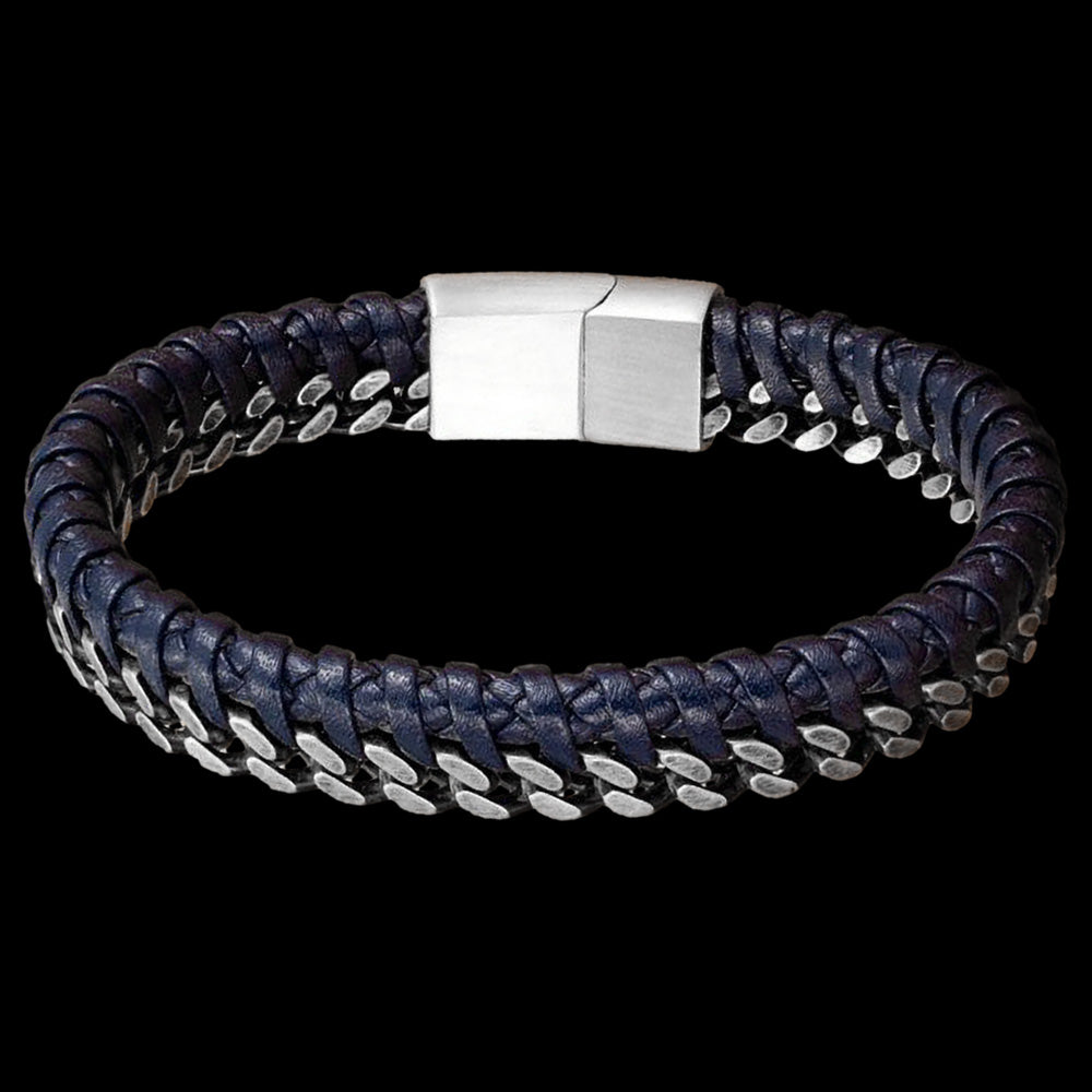 MAXIMAN INDIANA BLUE LEATHER CHAIN BRACELET - TOP VIEW