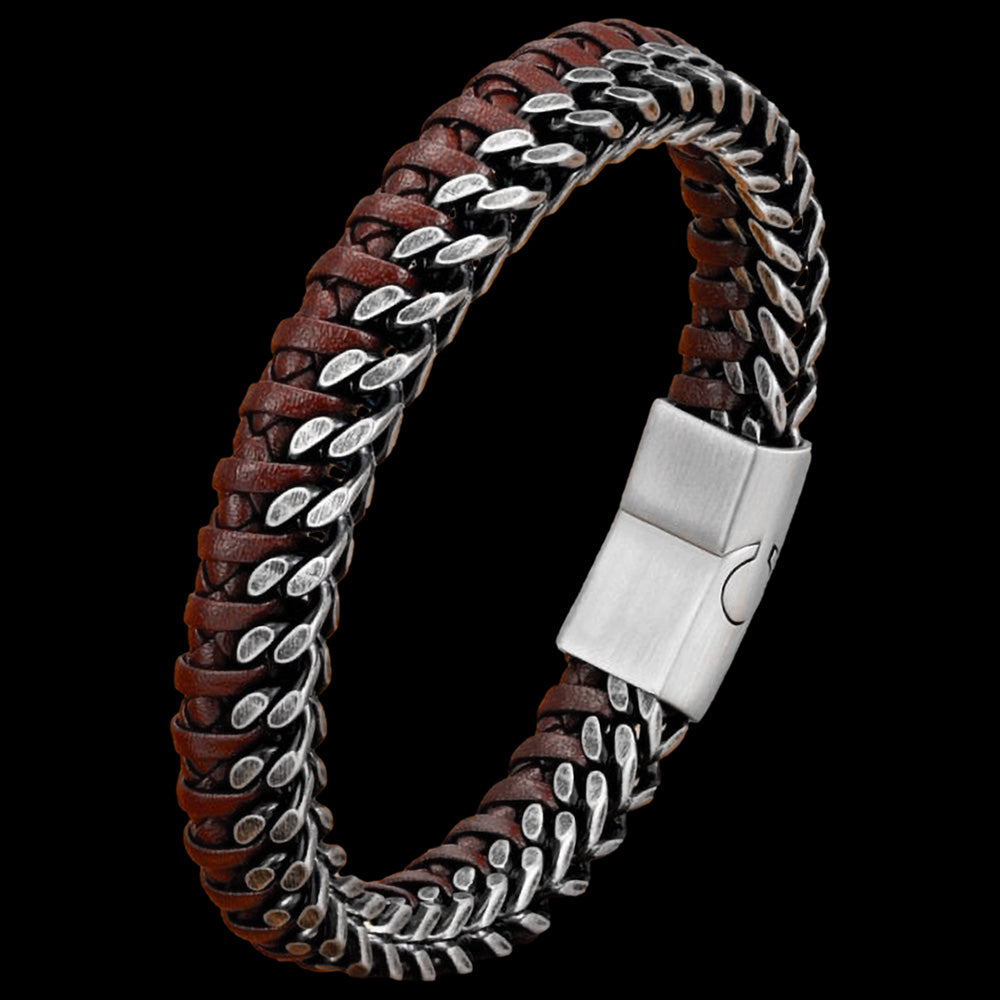MAXIMAN INDIANA BROWN LEATHER CHAIN BRACELET