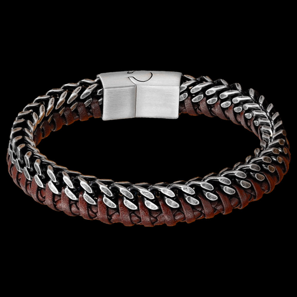 MAXIMAN INDIANA BROWN LEATHER CHAIN BRACELET - TOP VIEW