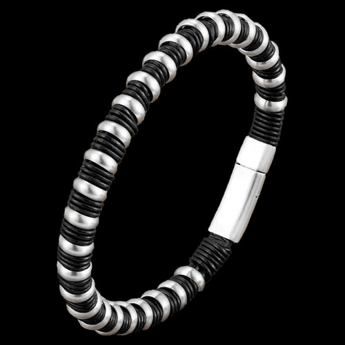 MAXIMAN FUSION LEATHER SILVER BEAD BRACELET