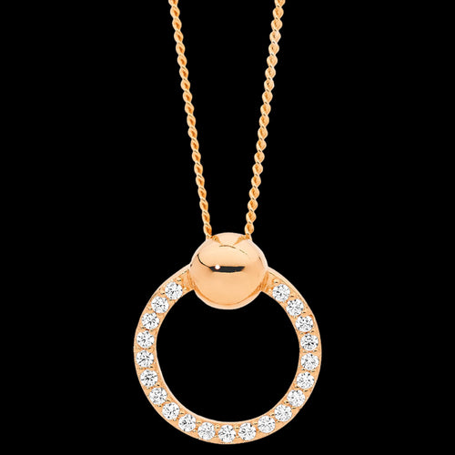 ELLANI STERLING SILVER ROSE GOLD CZ DOME 13MM OPEN CIRCLE NECKLACE