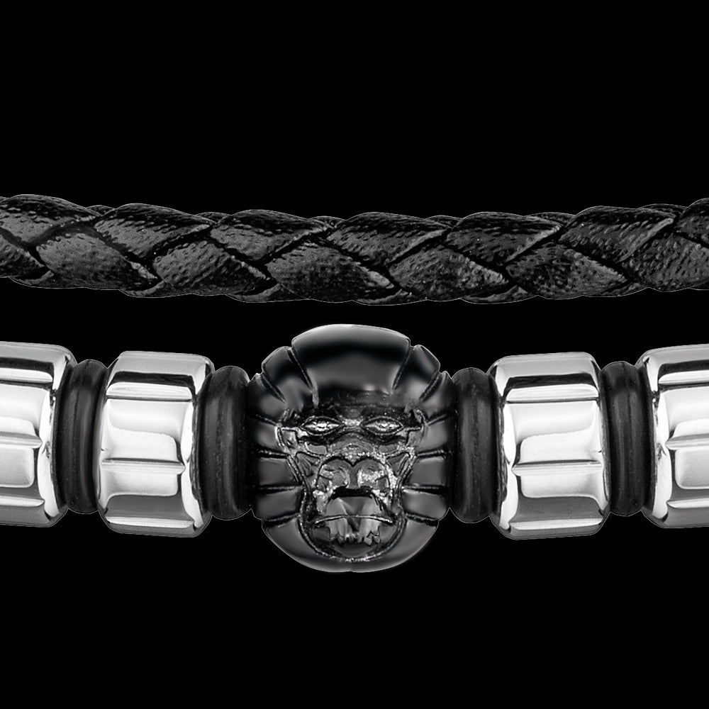 SAVE BRAVE MEN'S TITUS BLACK GORILLA LEATHER BRACELET - CLOSE-UP