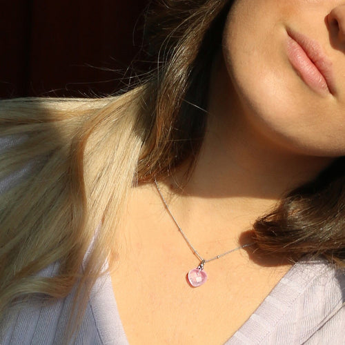 ENGELSRUFER SILVER ROSE QUARTZ HEART NECKLACE - MODEL VIEW