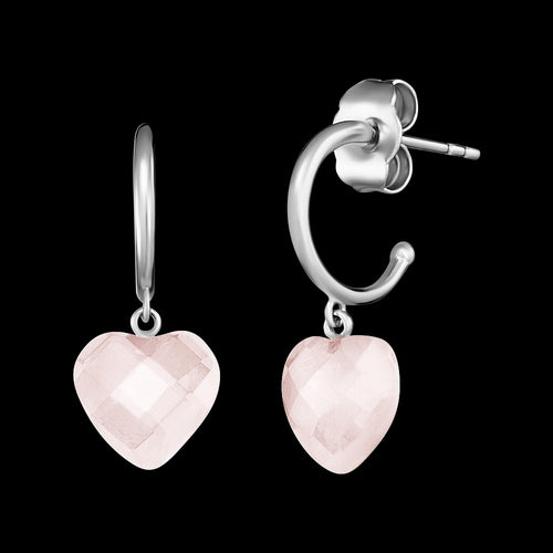 ENGELSRUFER SILVER ROSE QUARTZ HEART HOOP EARRINGS