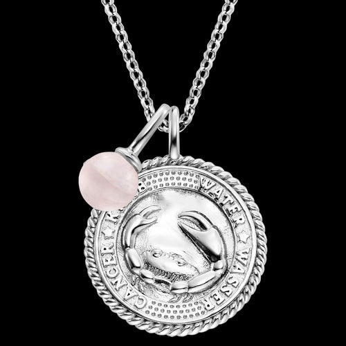 ENGELSRUFER SILVER CANCER ROSE QUARTZ ZODIAC NECKLACE