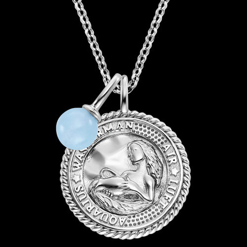 ENGELSRUFER SILVER AQUARIUS BLUE AGATE ZODIAC NECKLACE