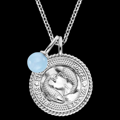 ENGELSRUFER SILVER PISCES BLUE AGATE ZODIAC NECKLACE