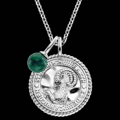 ENGELSRUFER SILVER CAPRICORN MALACHITE ZODIAC NECKLACE